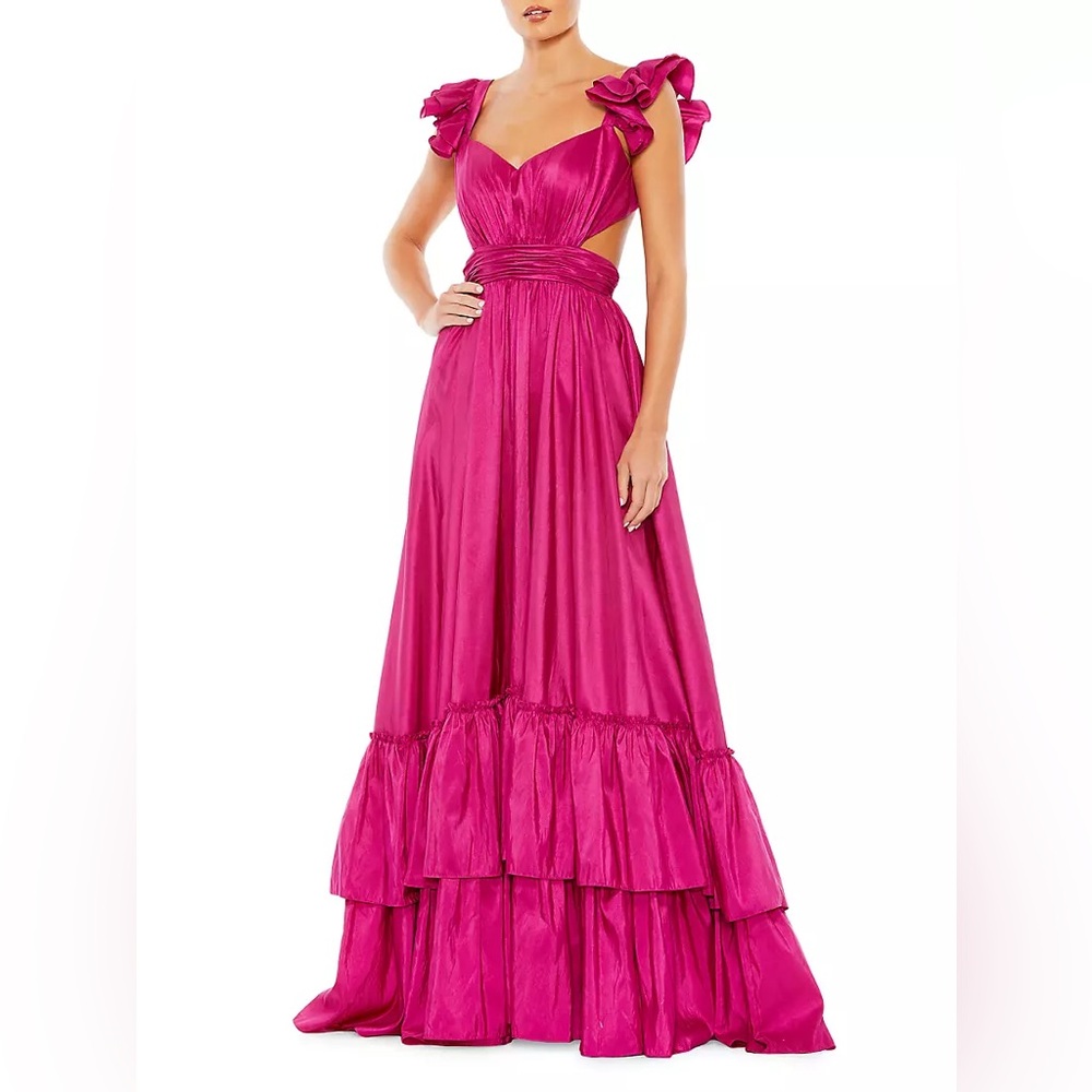 NWT 68062 Mac Duggal Ieena Cut-Out Ruffled Satin Gown Size 6